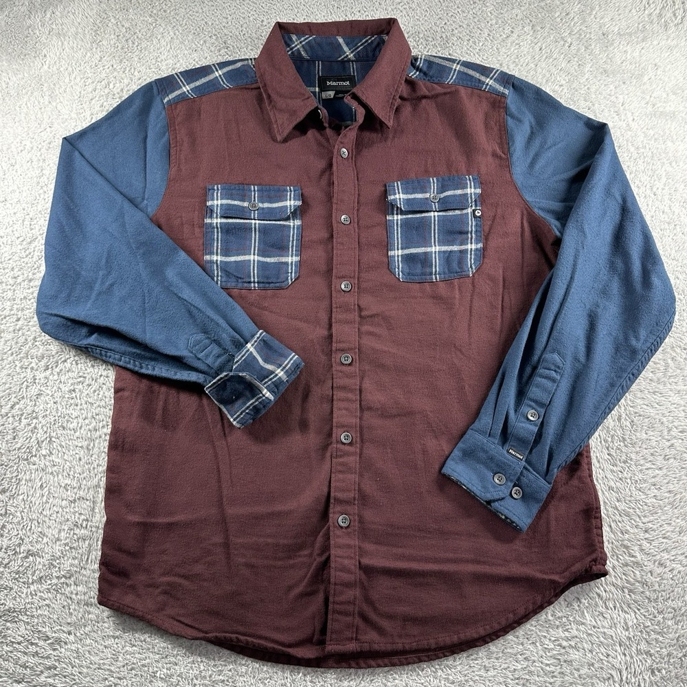 Marmot Shirt Mens Large Flannel Plaid Patchwork Colorblock‎ Outdoors Gorpcore